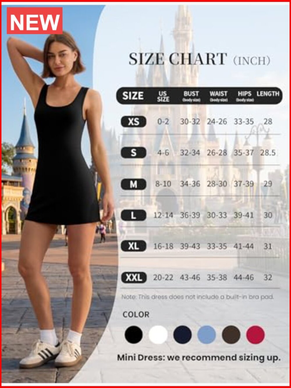 Women's Athletic Dress with Built-in Shorts and Pockets Tennis Golf Workout - Picture 6 of 7